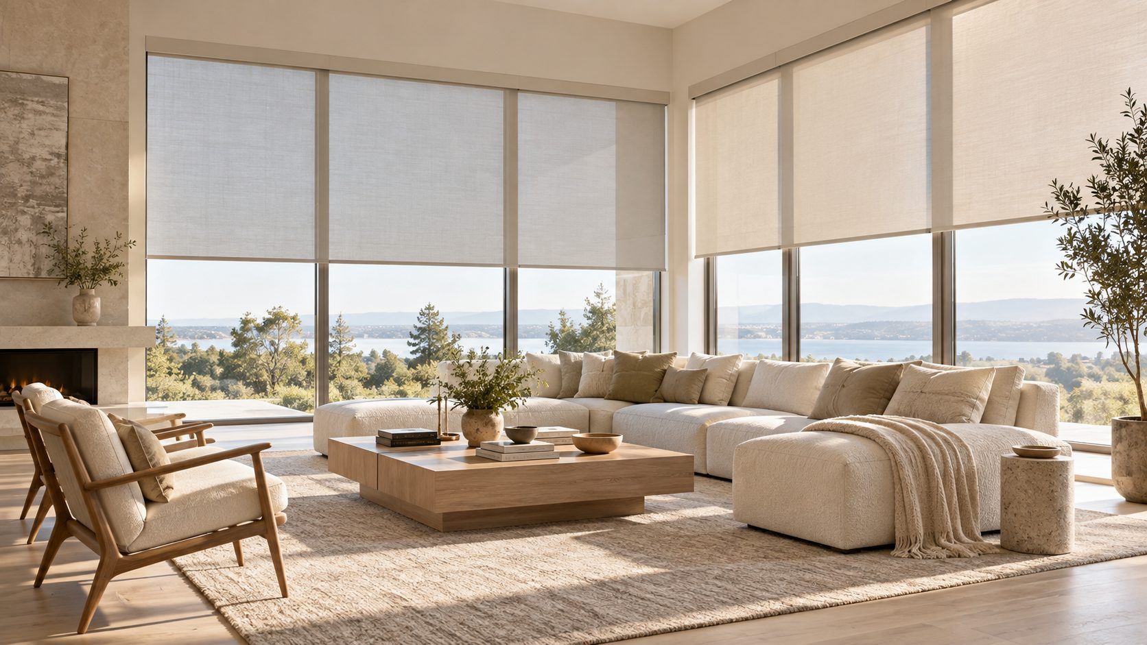 Motorized window shades in a luxury Charlotte residence